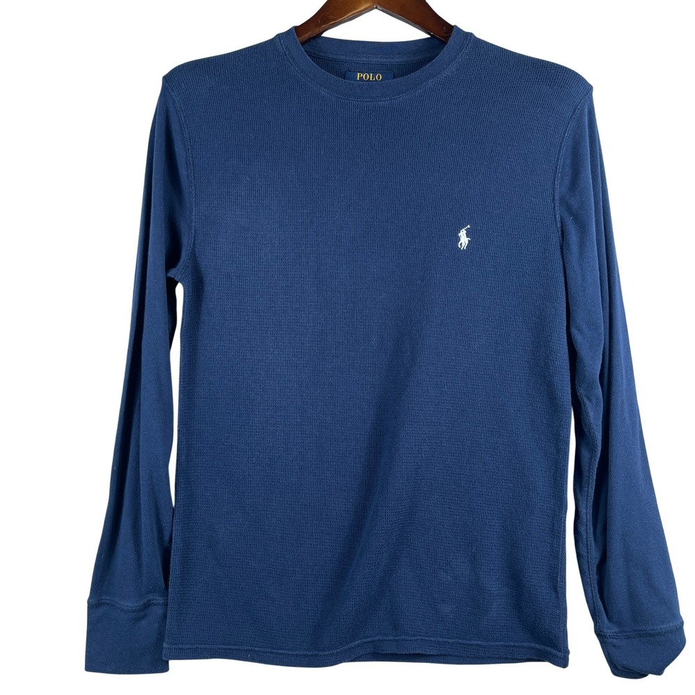 Polo Ralph Lauren Thermal Shirt Waffle Knit Long Sleeve Pony Navy Medium Cotton